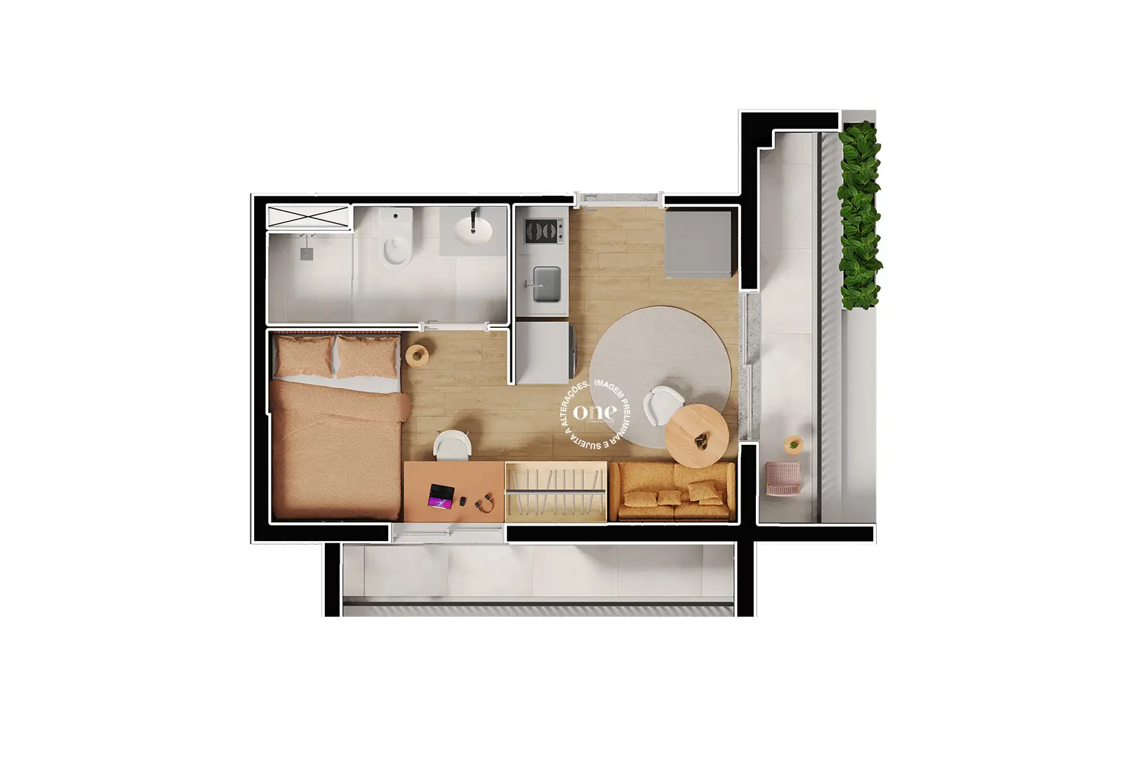 1 dormitório 24 m² Nex One Caiubi