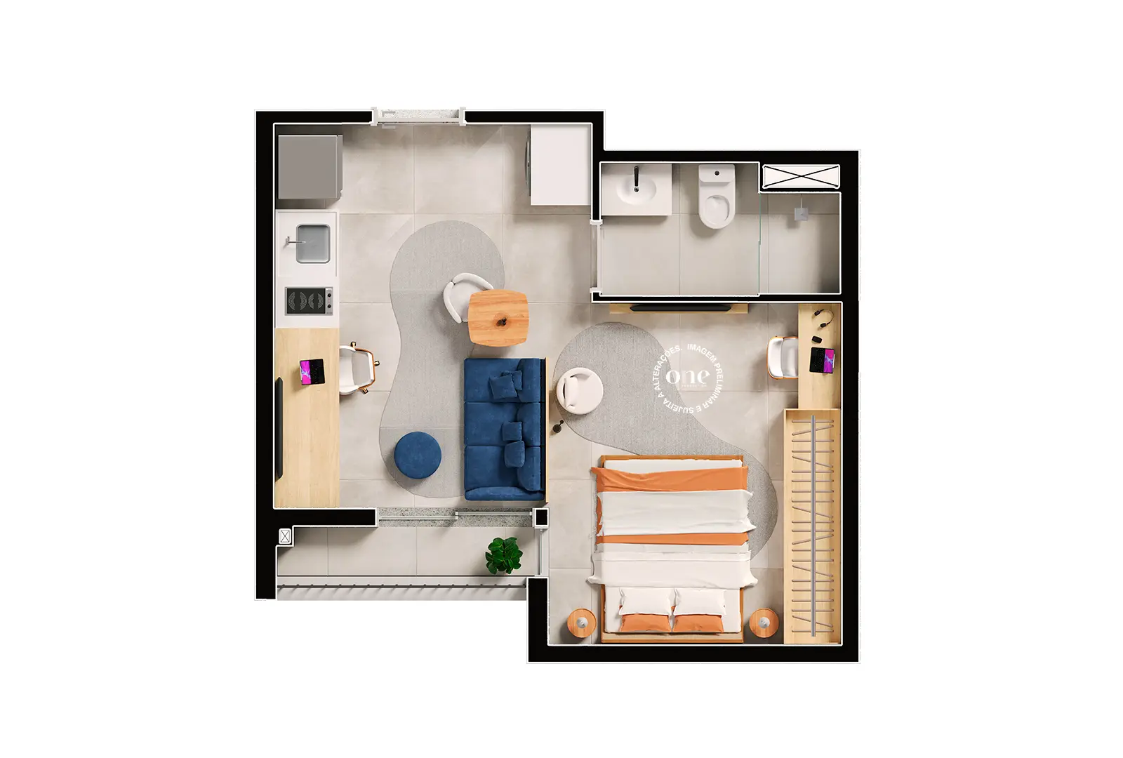 1 dormitório 24 m² Nex One Caiubi